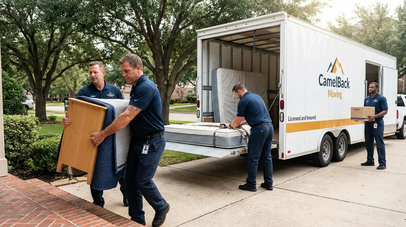 Crew loading residential truck for cross-state move from Ontario, OR