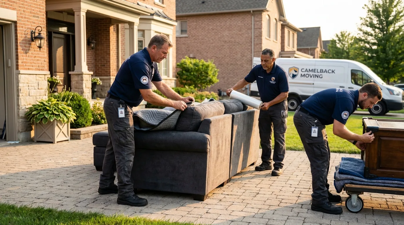 Large estate moving crew wrapping furniture in Ontario, OR